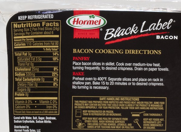 2 slices of bacon nutrition facts
