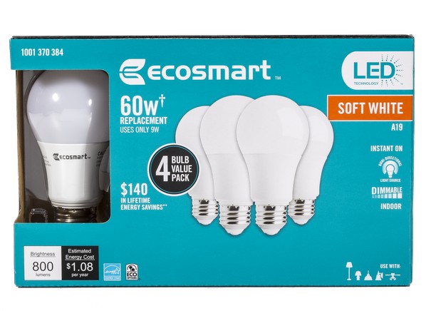 Ecosmart 60w Equivalent Soft White A19 Dimmable Led Lightbulb