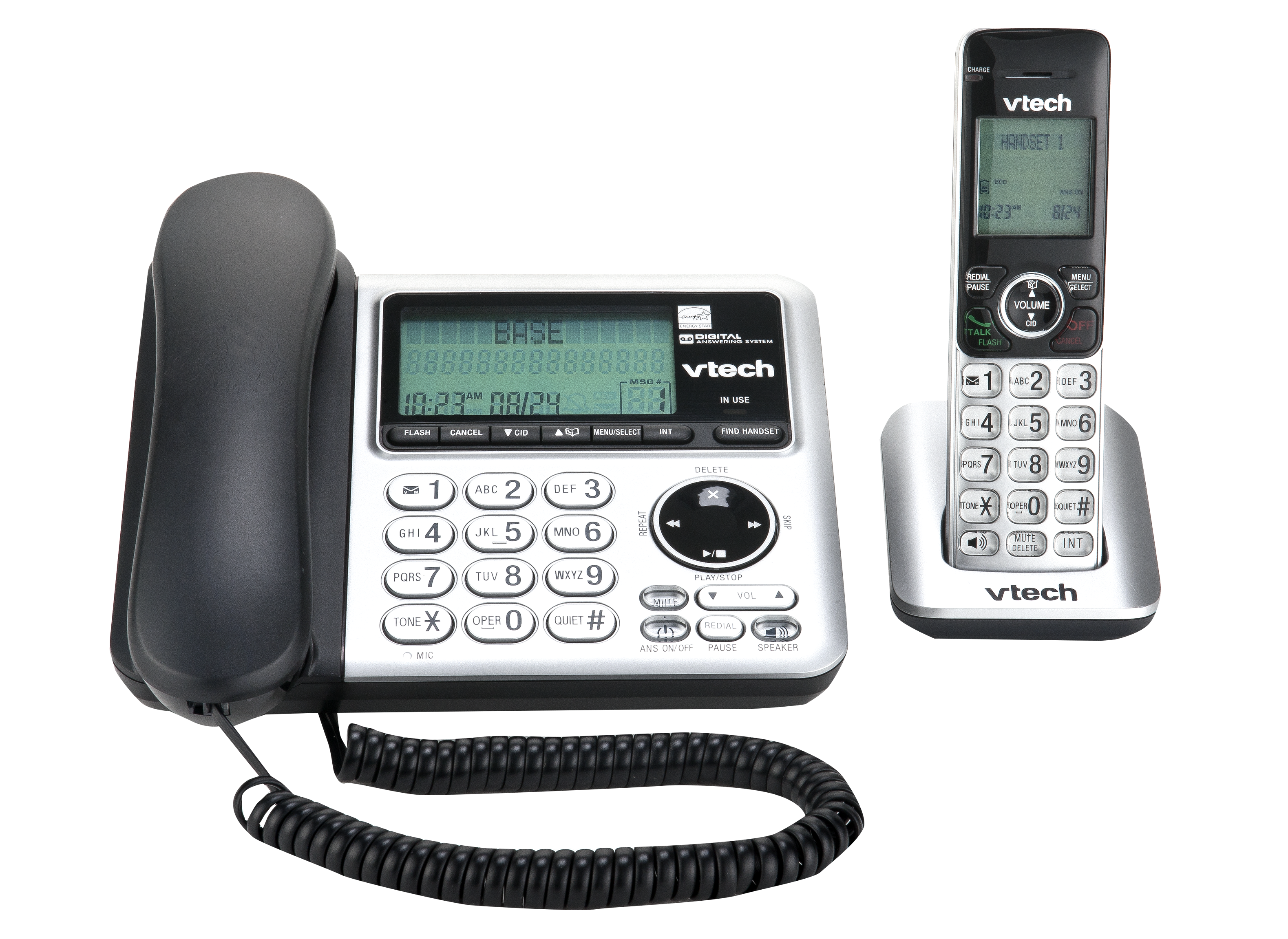 VTech CS6529-3 3-Handset Expandable Cordless Phone with Answering  System-Caller ID/Call Waiting & Backlit Display/Keypad, Silver