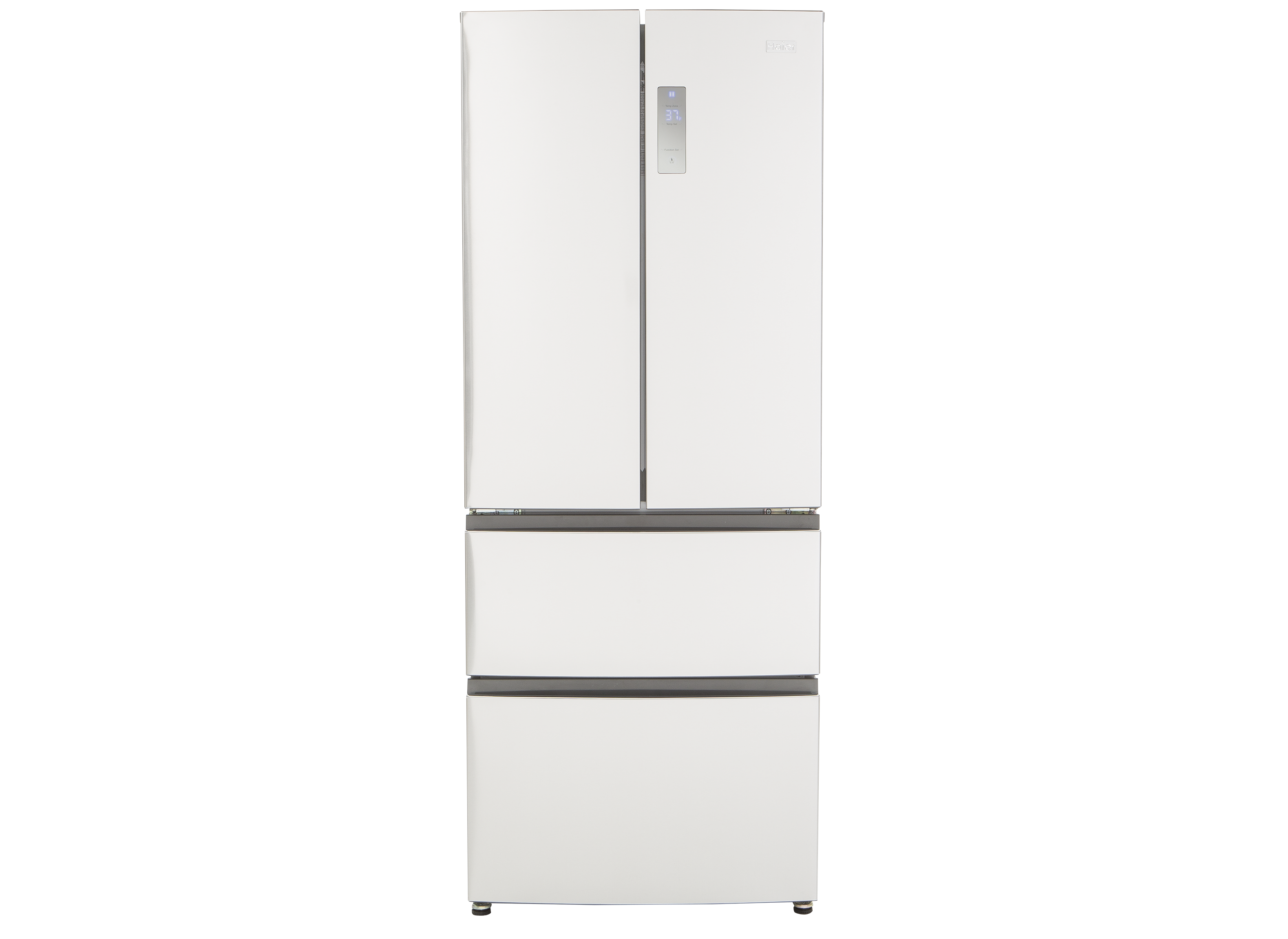 Haier 3-Piece Kitchen Appliance Package with HRF15N3AGS 28 French Door Refrigerator QAS740RMSS 24 Freestanding Electric Range and