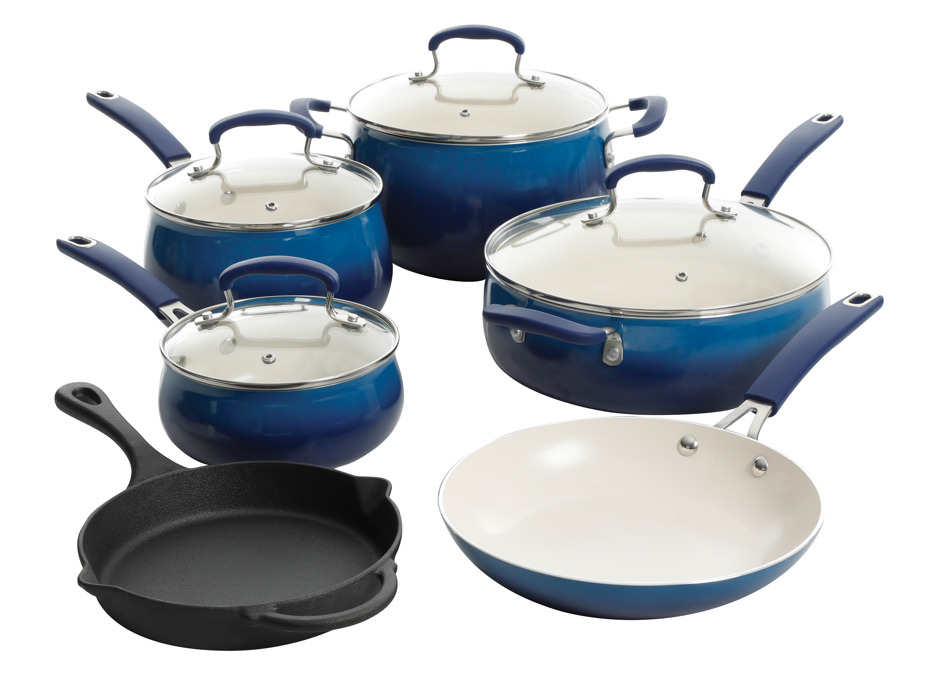 The Pioneer Woman Classic Belly Ceramic Non-Stick Interior 10 Piece Cookware Set 