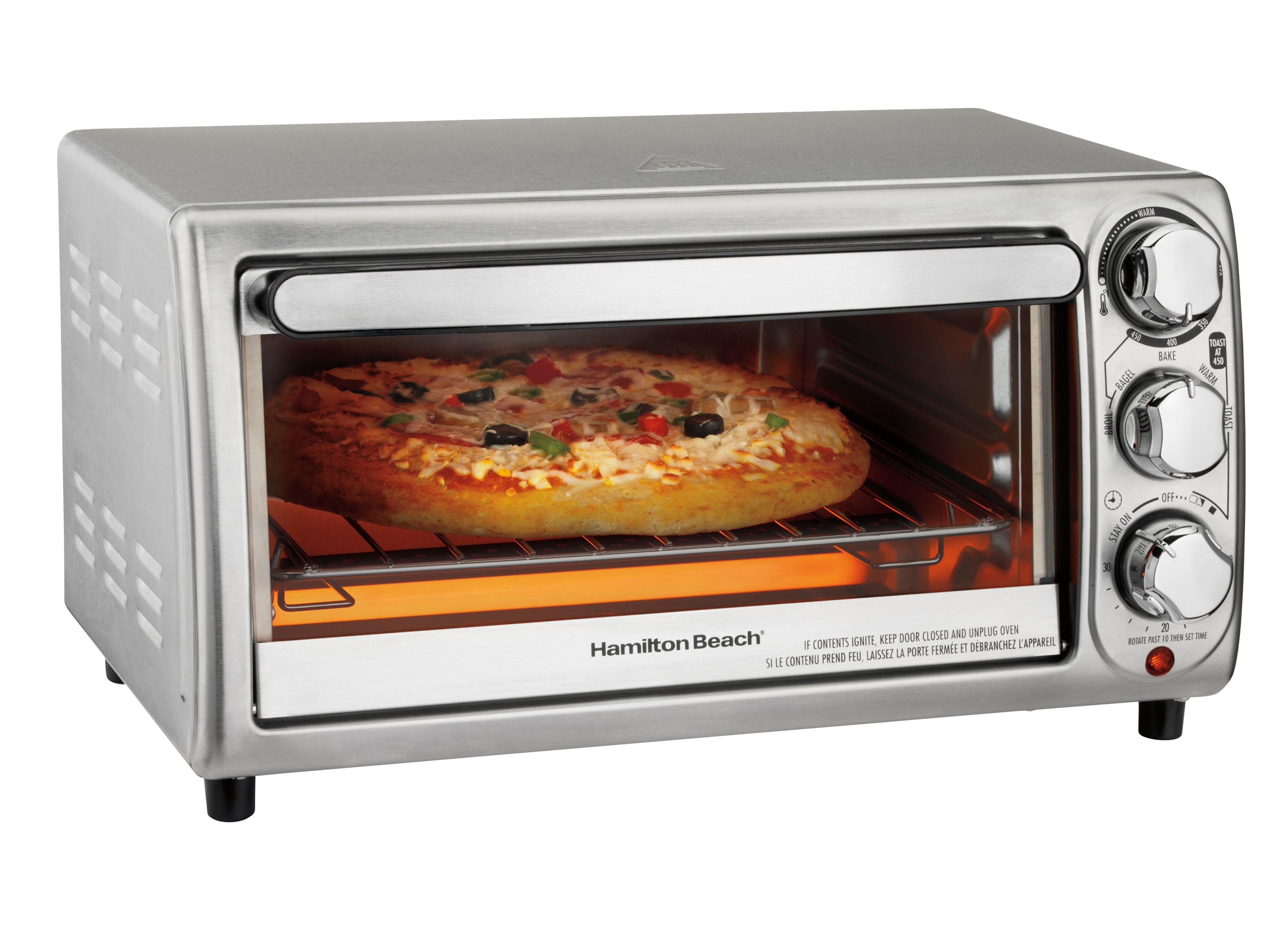 BLACK+DECKER 4-Slice Convection Oven, Stainless Steel, Curved Interior fits  a 9 inch Pizza, TO1313SBD