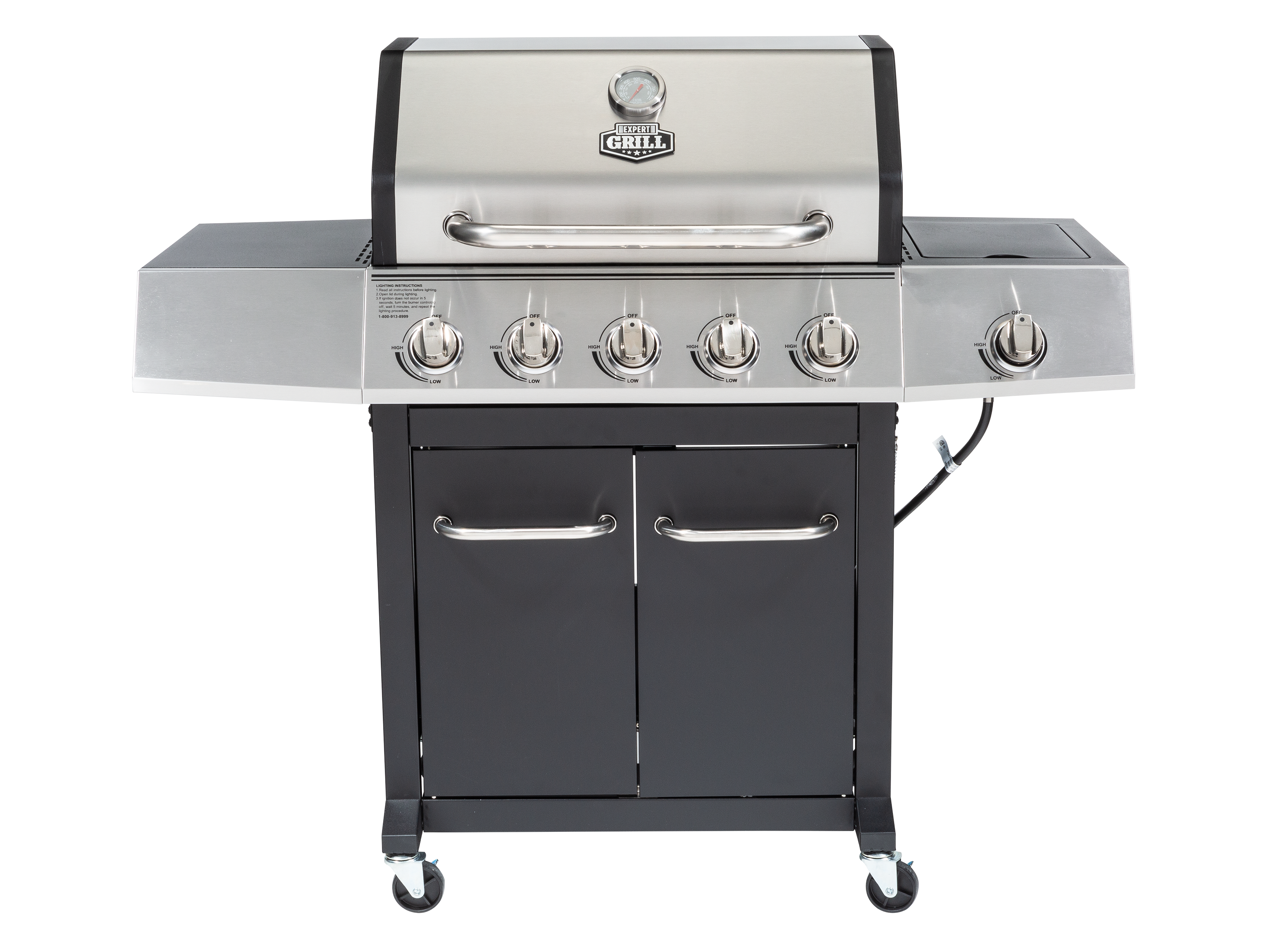 Expert Grill 5 Burner Combination Propane Gas Grill and Propane Griddle  Grill, Black