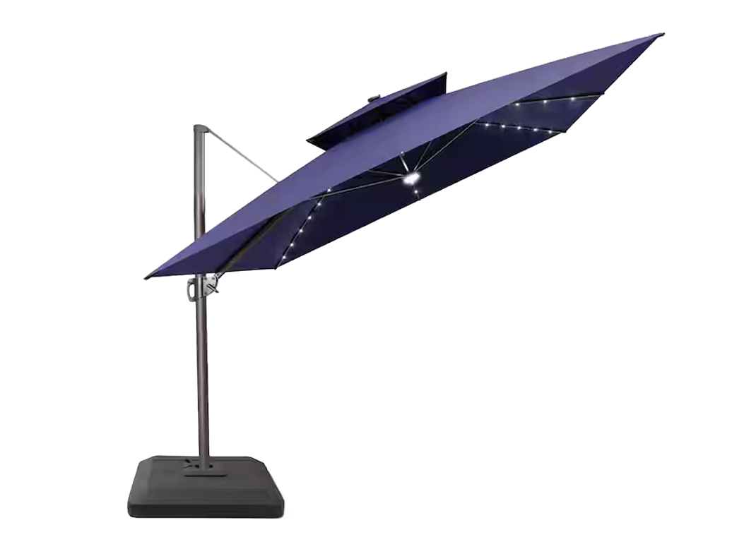 double wind vent patio umbrella 9x11 ft Rectangular Aluminum Outdoor Patio Double Top Cantilever Umbrella with Rod Base