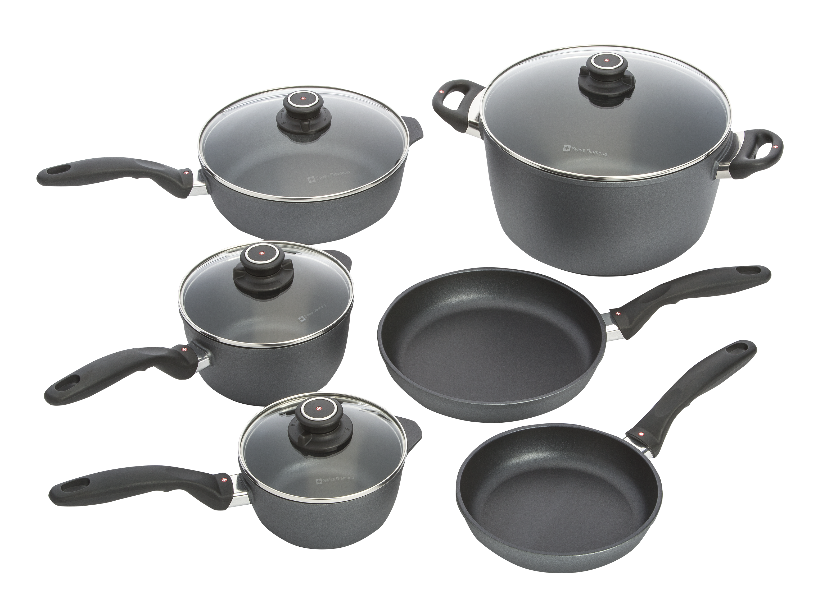 Swiss Diamond HD Nonstick 6-Piece Set - Fry Pans, Sauce Pan, & Soup Pot -  Induction