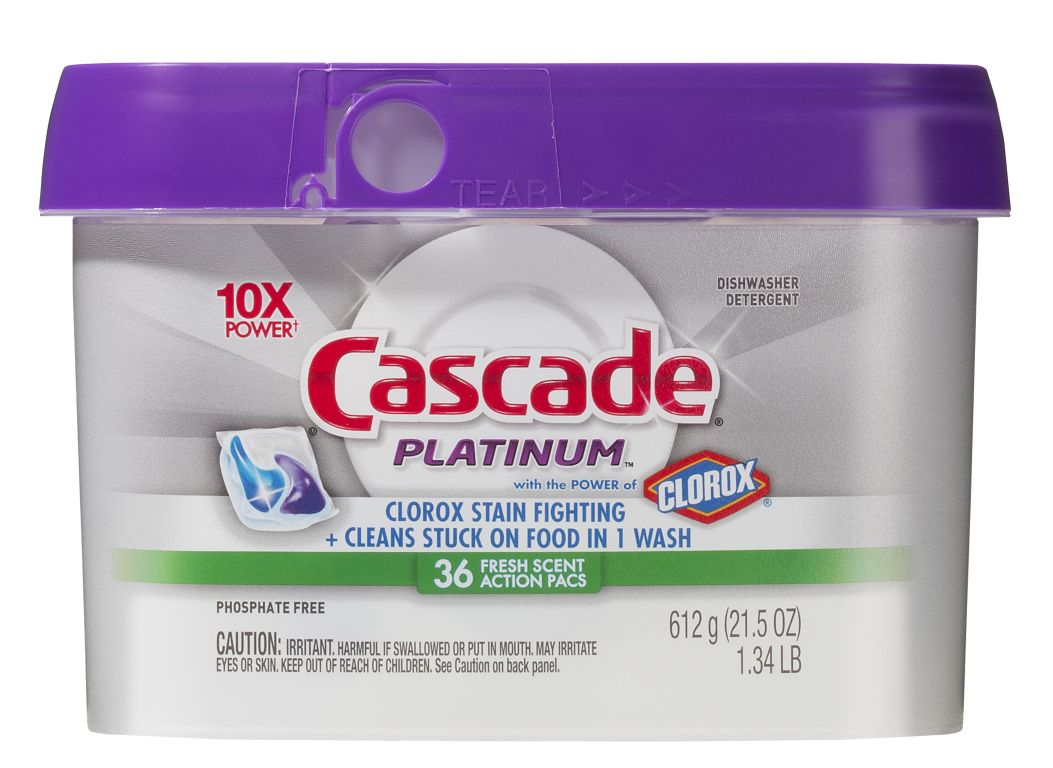 Cascade Platinum ActionPacs with the power of Clorox Dishwasher